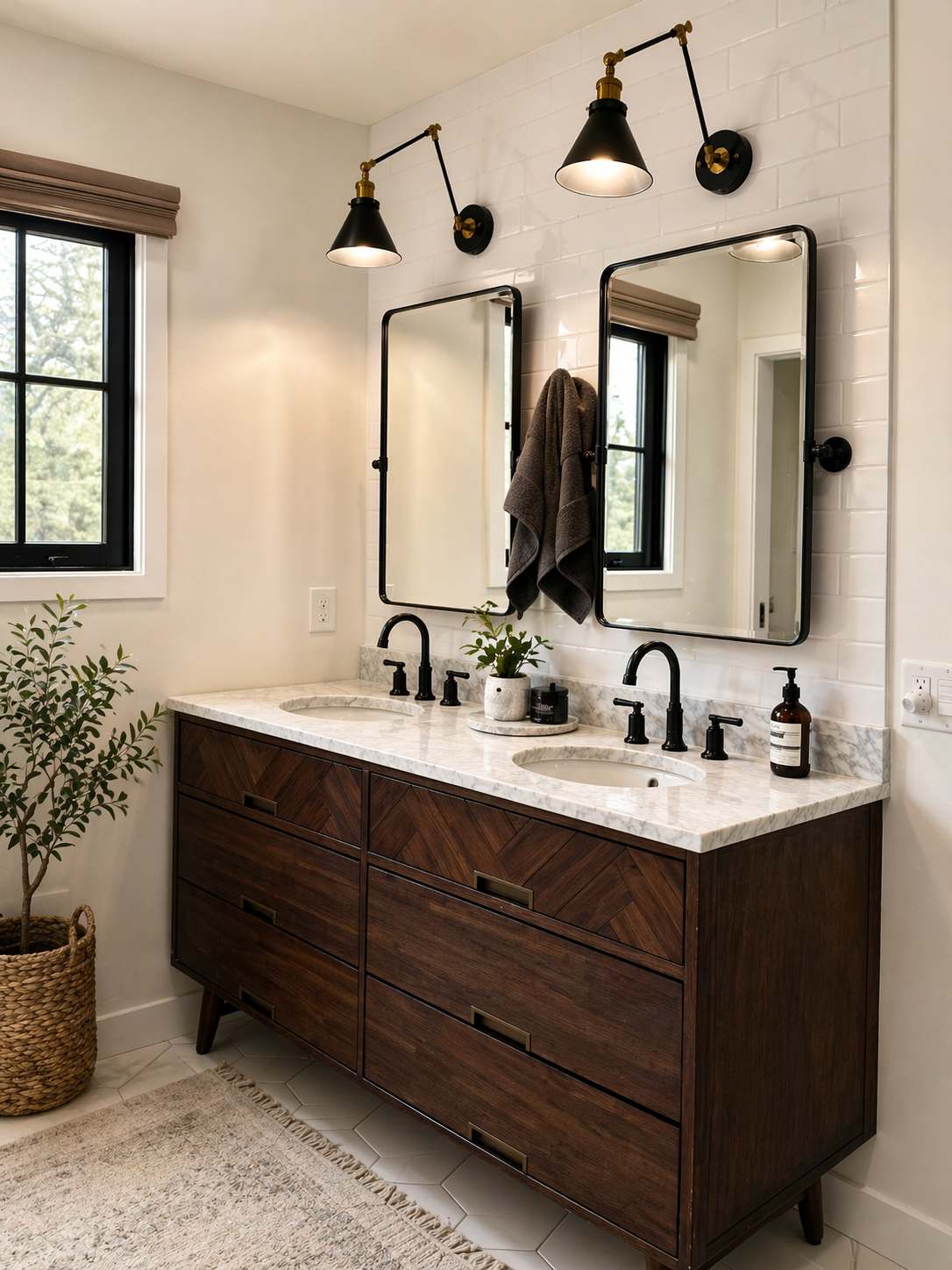 Douglas Mendota Heights — Dark Walnut Double Vanity with Marble Countertop