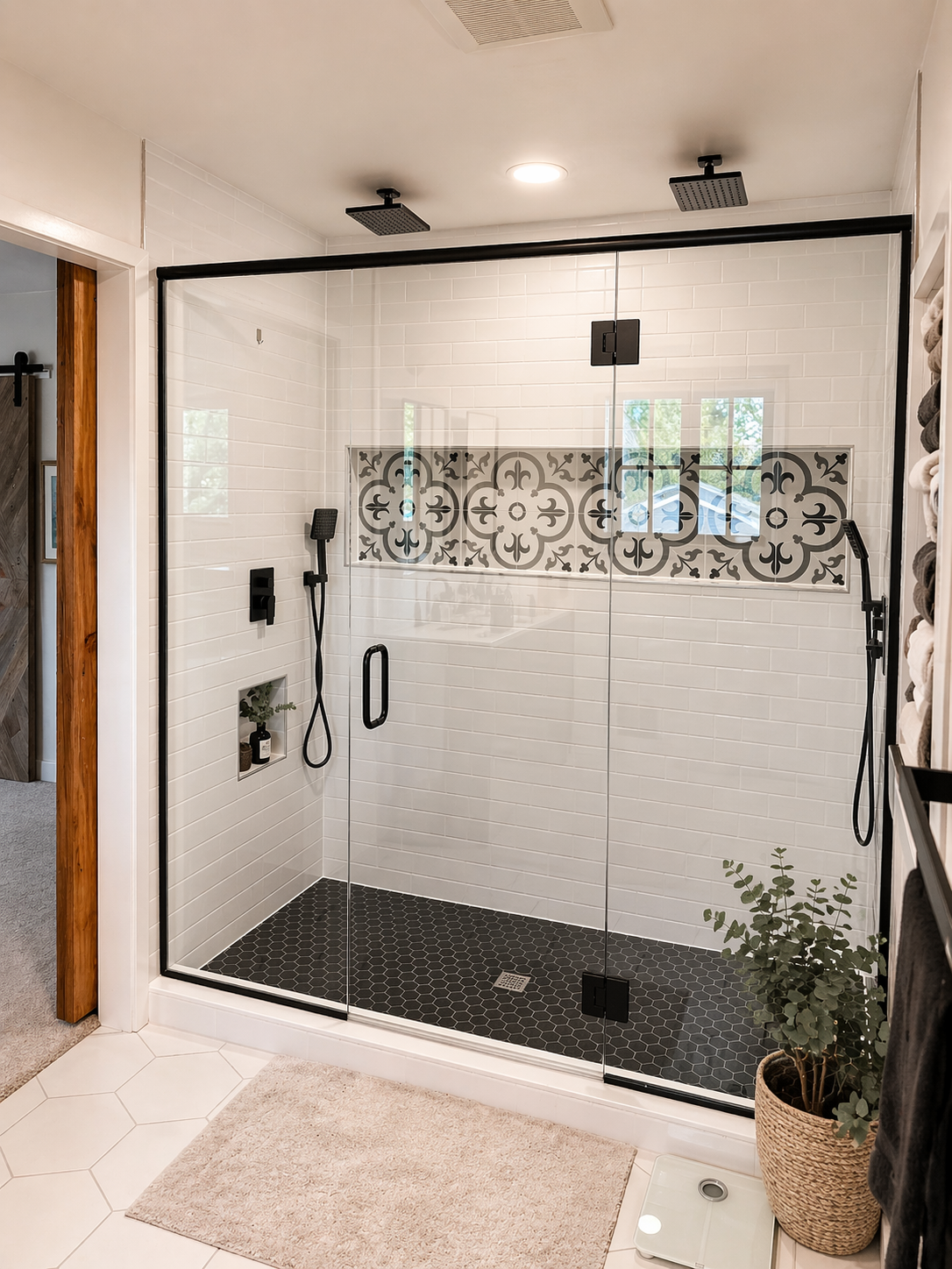Douglas Mendota Heights — Double Rain Head Shower with Cement Tile Niche