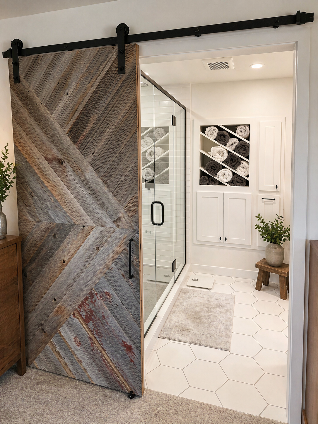 Douglas Mendota Heights — Barn Door Entry to Master Bathroom