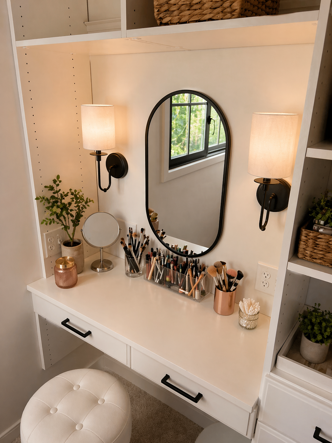 Douglas Mendota Heights — Built-in Vanity with Oval Mirror and Sconces