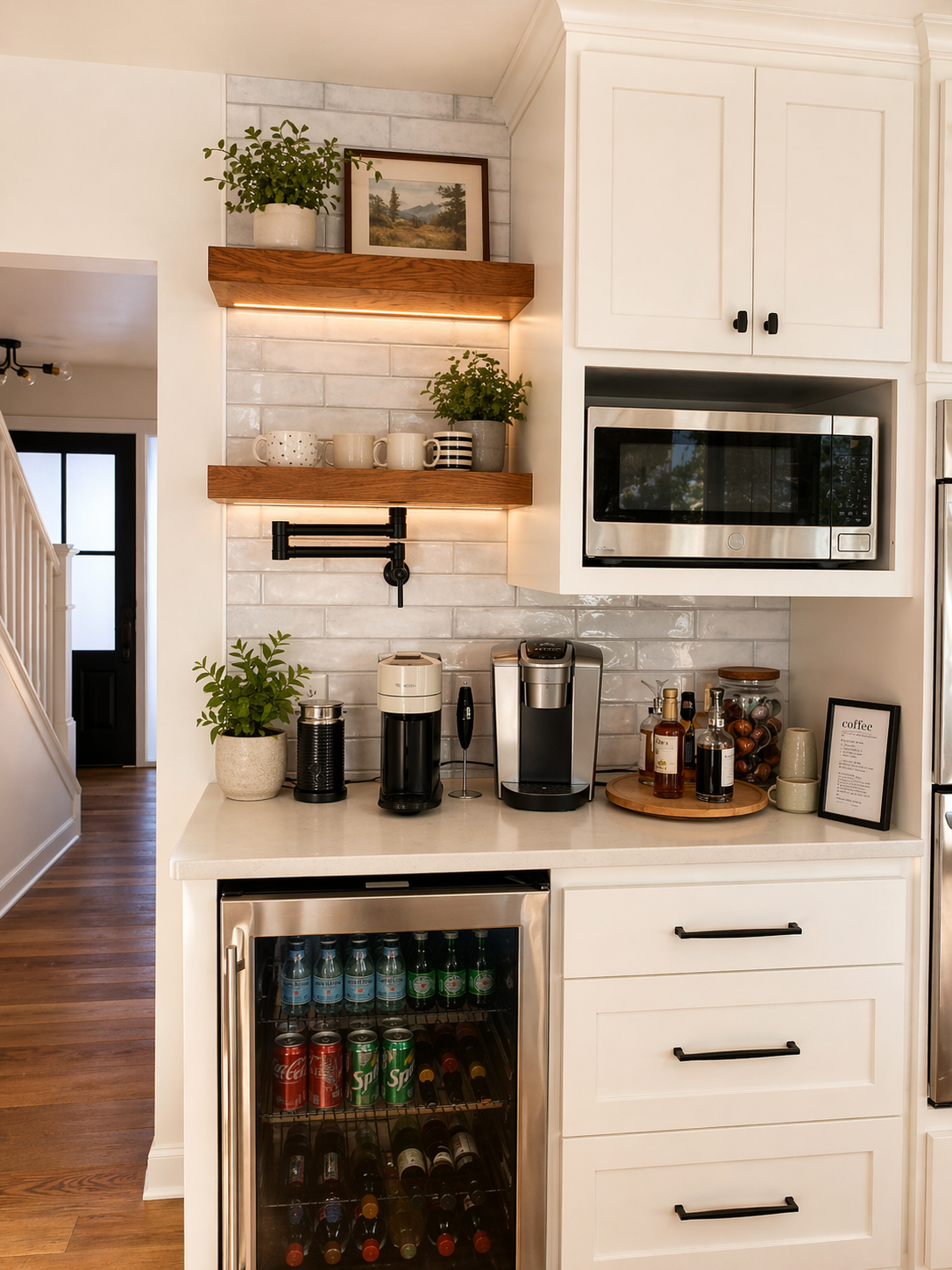 Douglas Mendota Heights — Coffee and Beverage Bar with Walnut Floating Shelves