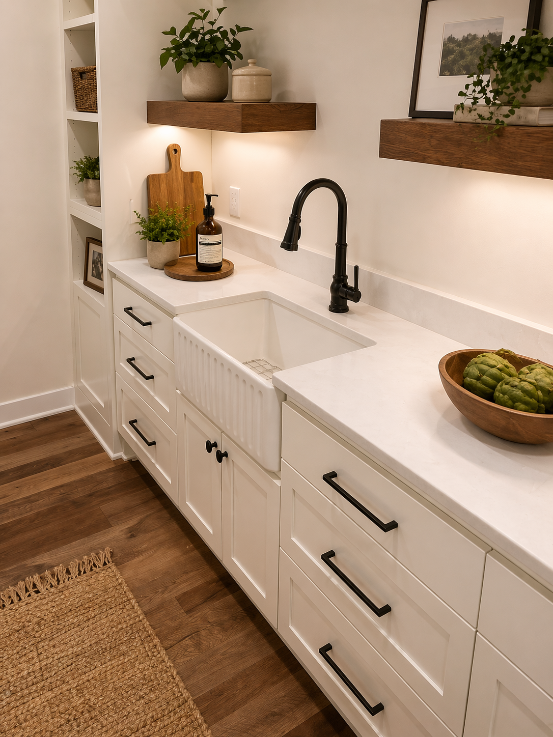 Douglas Mendota Heights — Butler's Pantry with Farmhouse Sink and Open Shelving