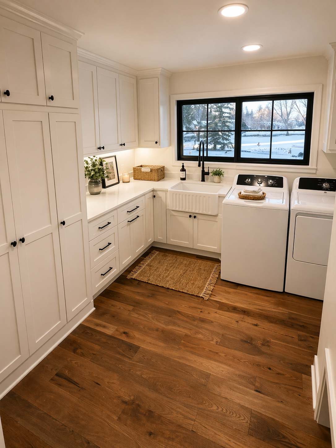 Douglas Mendota Heights — Laundry Room with White Shaker Cabinets and Farmhouse Sink