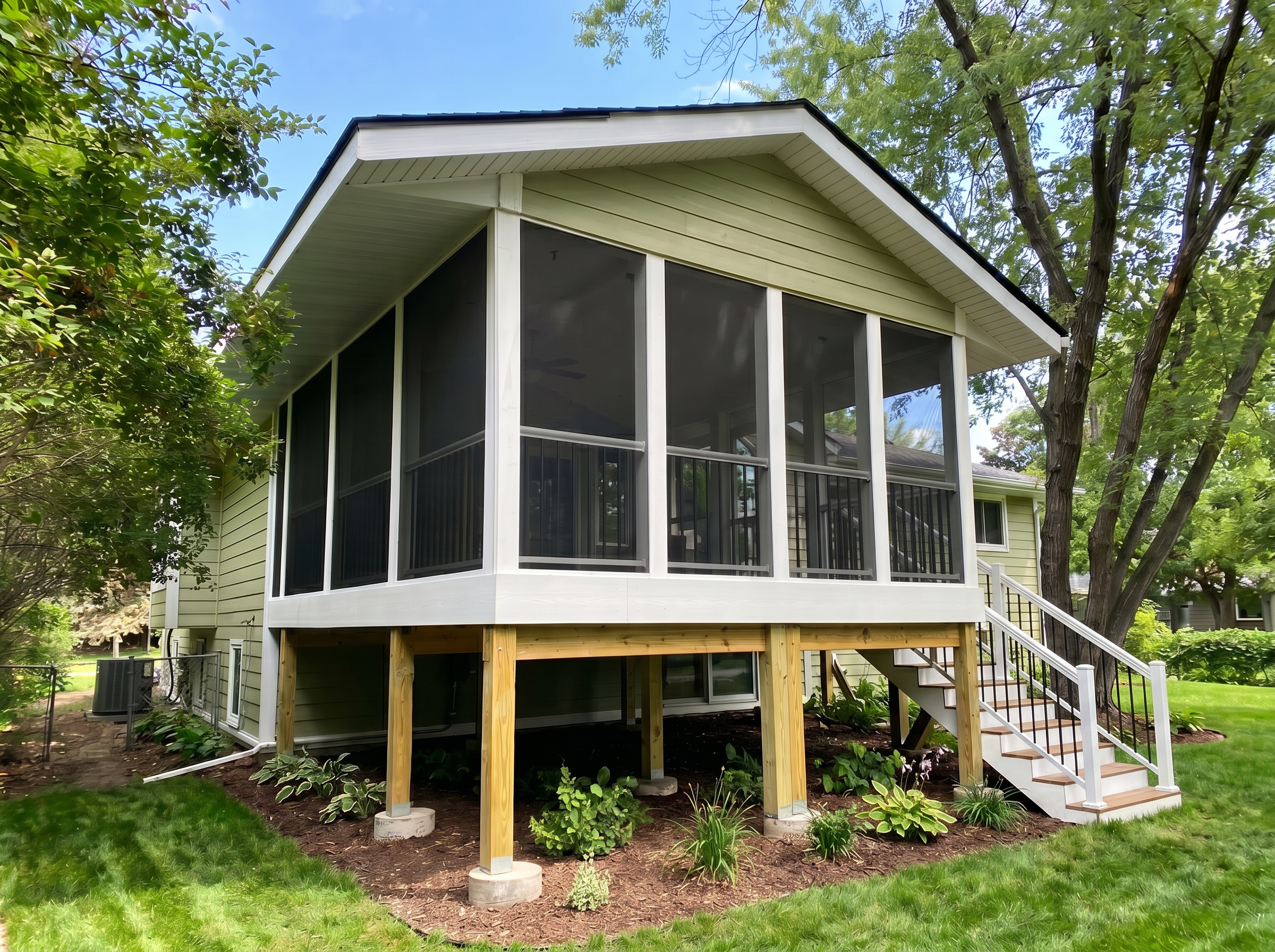 Heatherton James Hardie sage green siding with white trim and window boxes in Edina